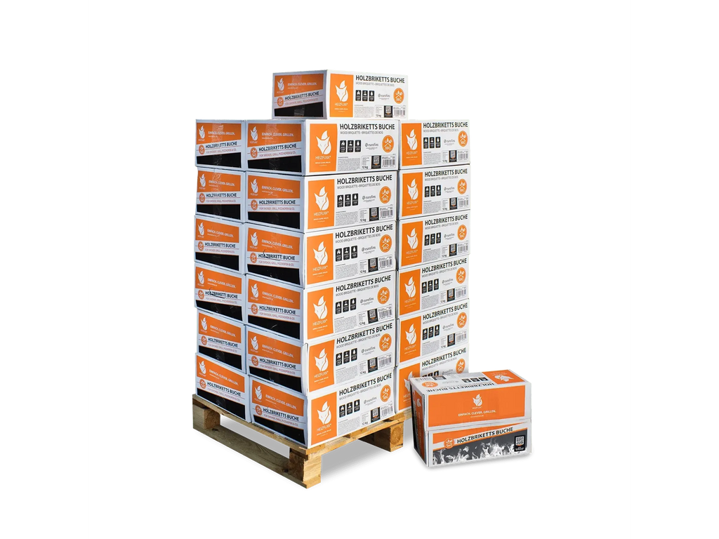 Heizfuxx Nestro M Holzbriketts Hartholz im Karton 12kg x 25 Karton 300kg Palette